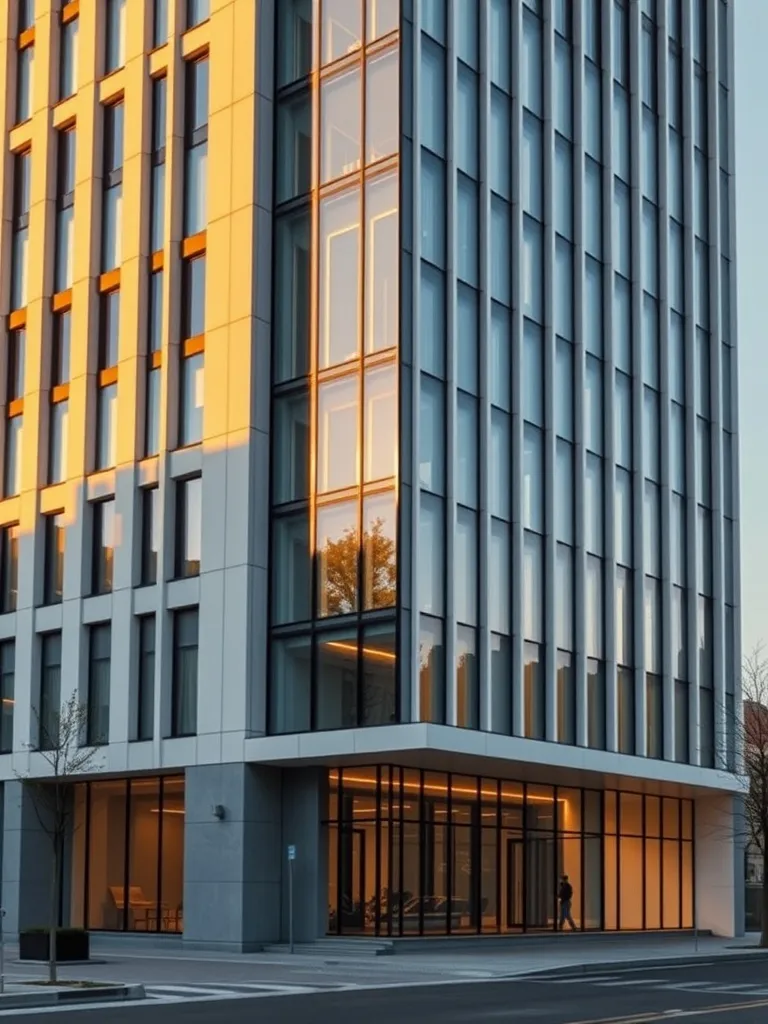 A high-end modern office building in Budapest with sharp arc